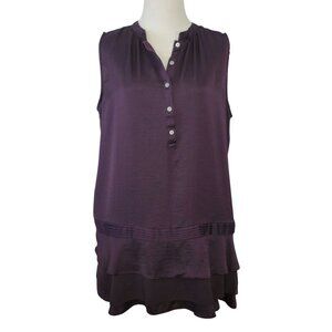 Banana Republic Tiered Ruffle Sleeveless Crepe Blouse Purple Size L
